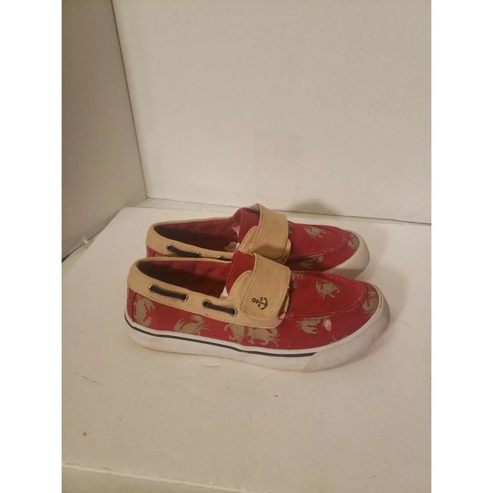 Lands‎ End RedTan Crab Strapped Boy's Canvas Boat shoe US 6